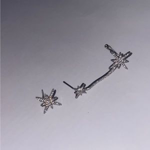 Star- like Matching silver earrings with an Ear cuff attached on one side!